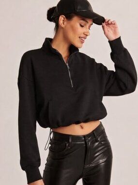 Abercrombie & Fitch Sweatshirt Soft AF Cropped Sweatshirt Pullover Black Size S